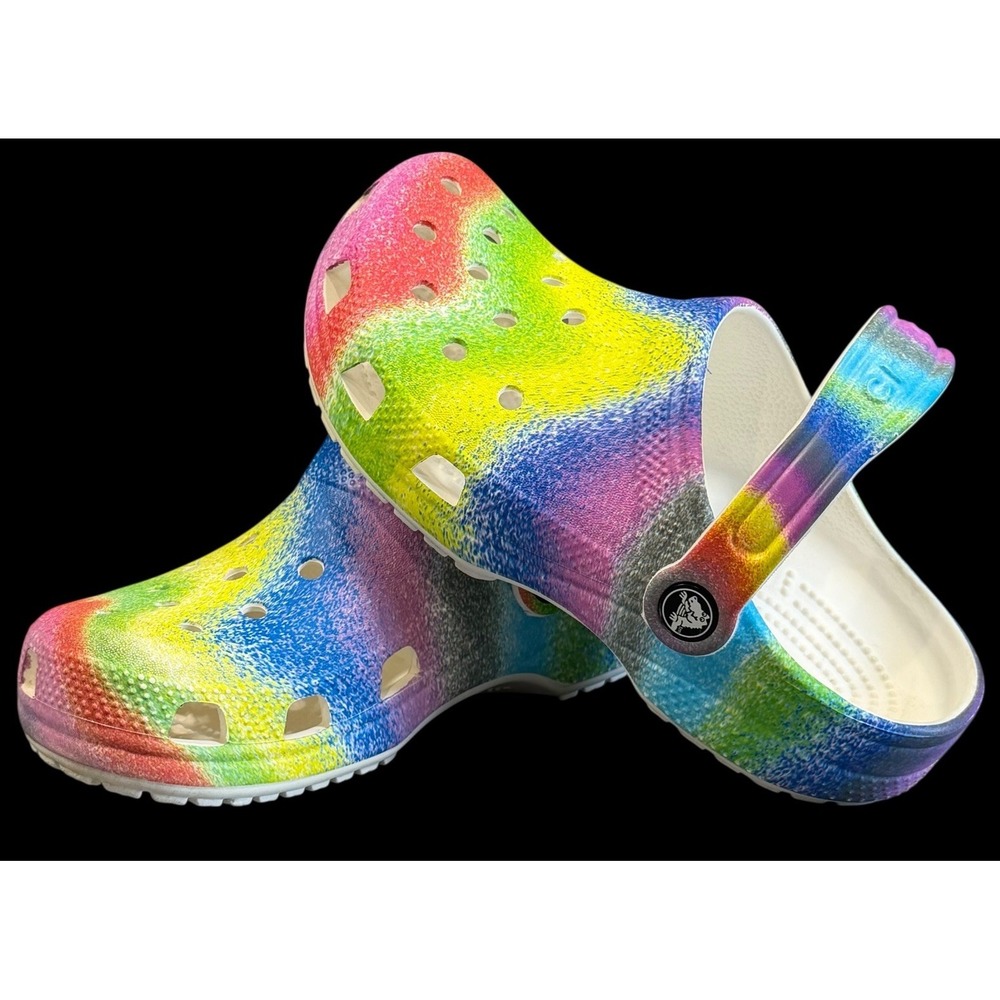 Crocs Classic Spray Tie Dyed Rainbow Clog Youth Size 2 Slip On Shoes Sandals